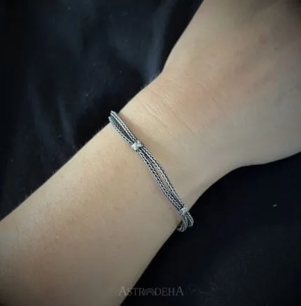 El Yapımı Uniseks Kadın Erkek Çift Sıra İnce Örgü Gümüş Kazaziye Bileklik-1