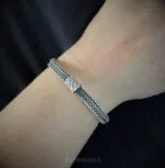 El Yapımı Uniseks Kadın Erkek Çift Sıra Örgü Gümüş Kazaziye Bileklik-1