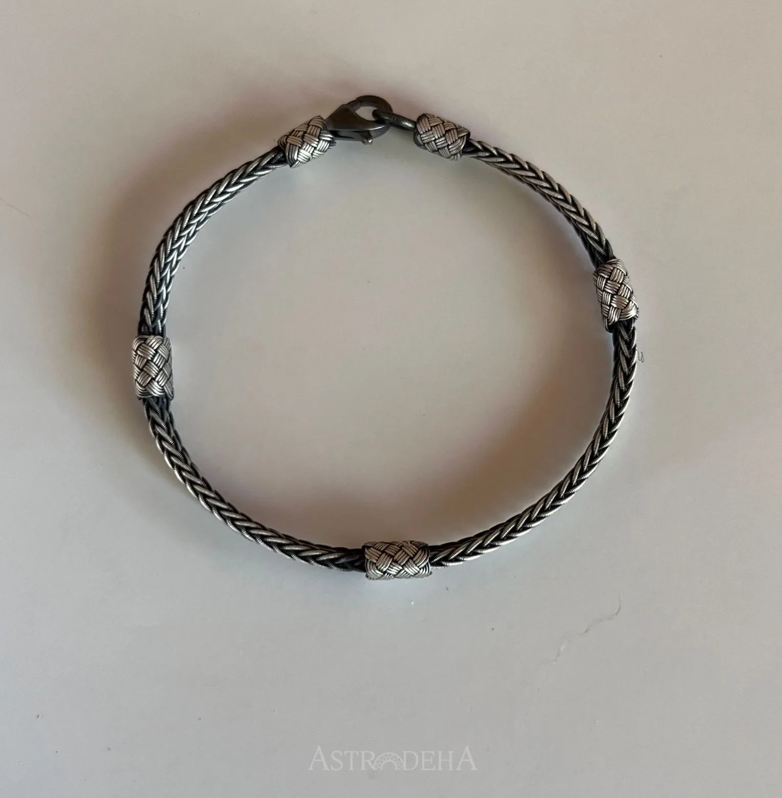 El Yapımı Uniseks Kadın Erkek Çift Sıra Örgü Gümüş Kazaziye Bileklik-3