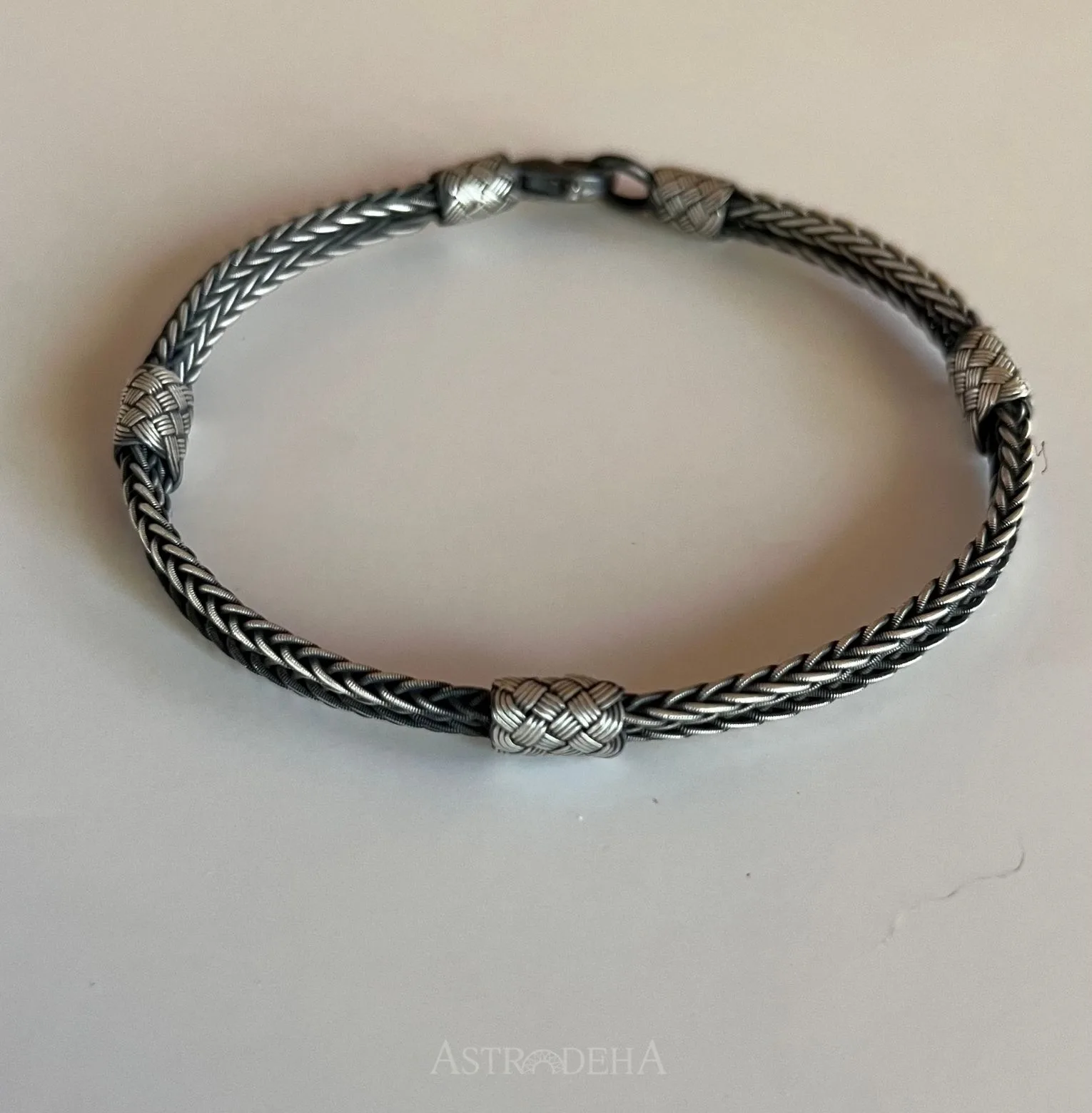 El Yapımı Uniseks Kadın Erkek Çift Sıra Örgü Gümüş Kazaziye Bileklik-4