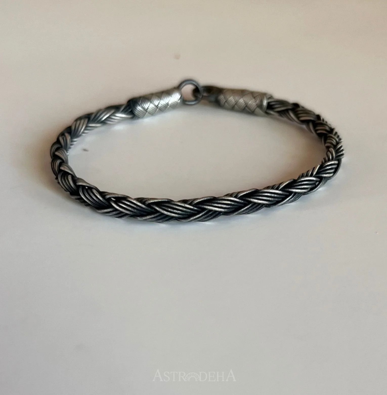 El Yapımı Uniseks Kadın Erkek Üç Sıra Örgü Gümüş Kazaziye Bileklik-4