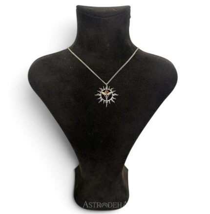 Granat Taşlı Hermes Sembollü Gümüş Güneş Kolye